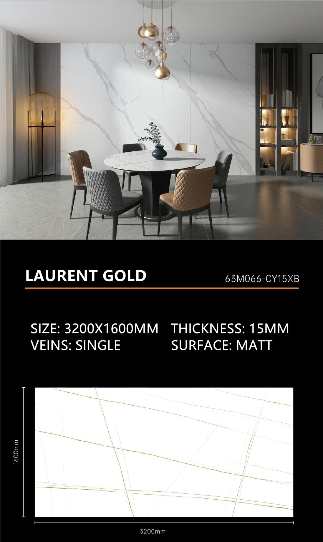11. Laurent Gold Sintered Stone Matt 15mm Slab