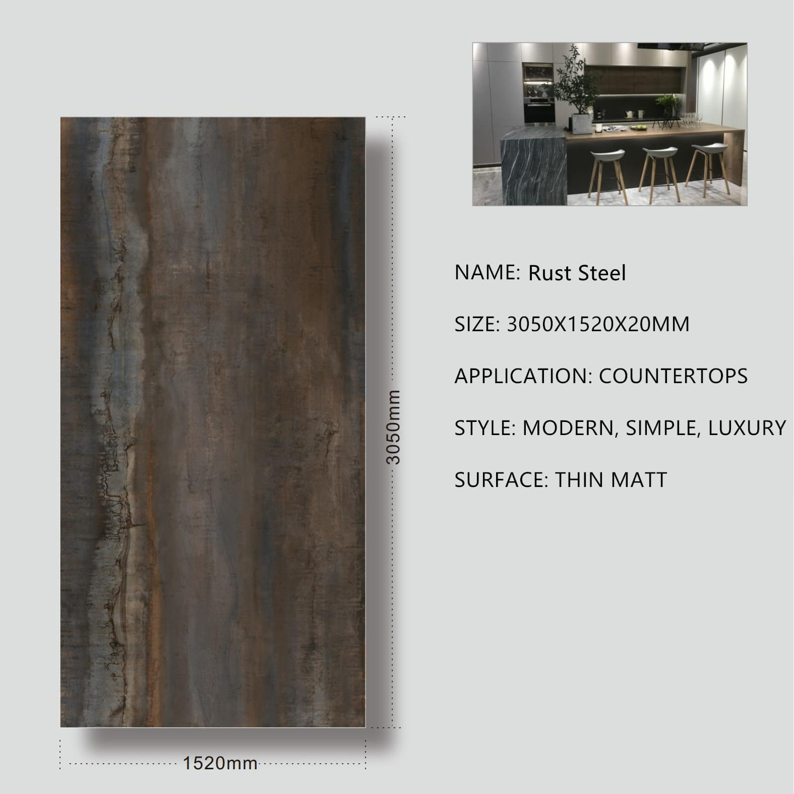 13. Rust Steel Sintered Stone Thin Matt 20mm