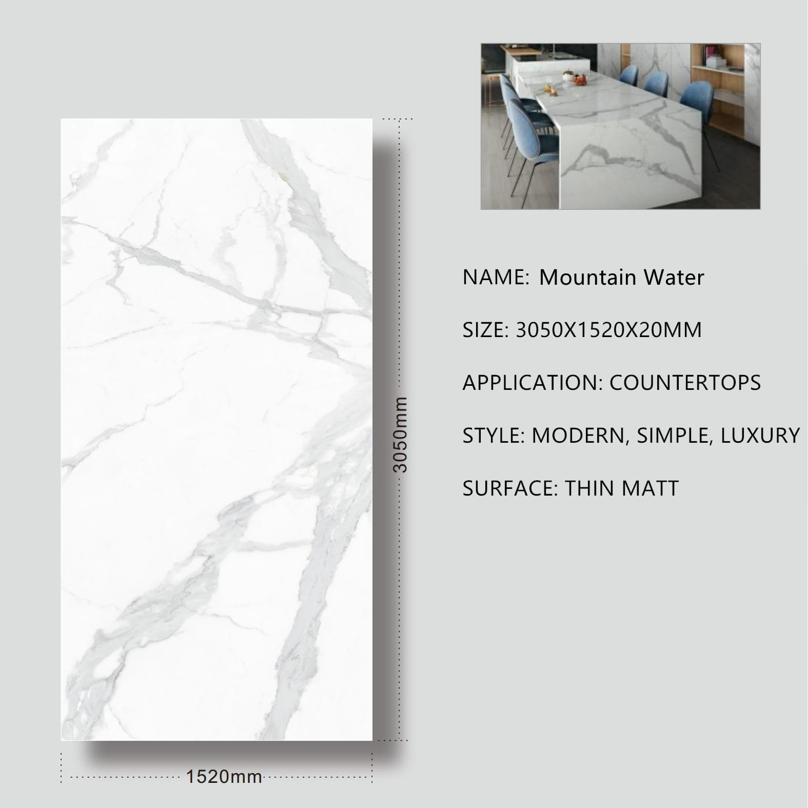 4. Mountain Water Sintered Stone Thin Matt 20mm