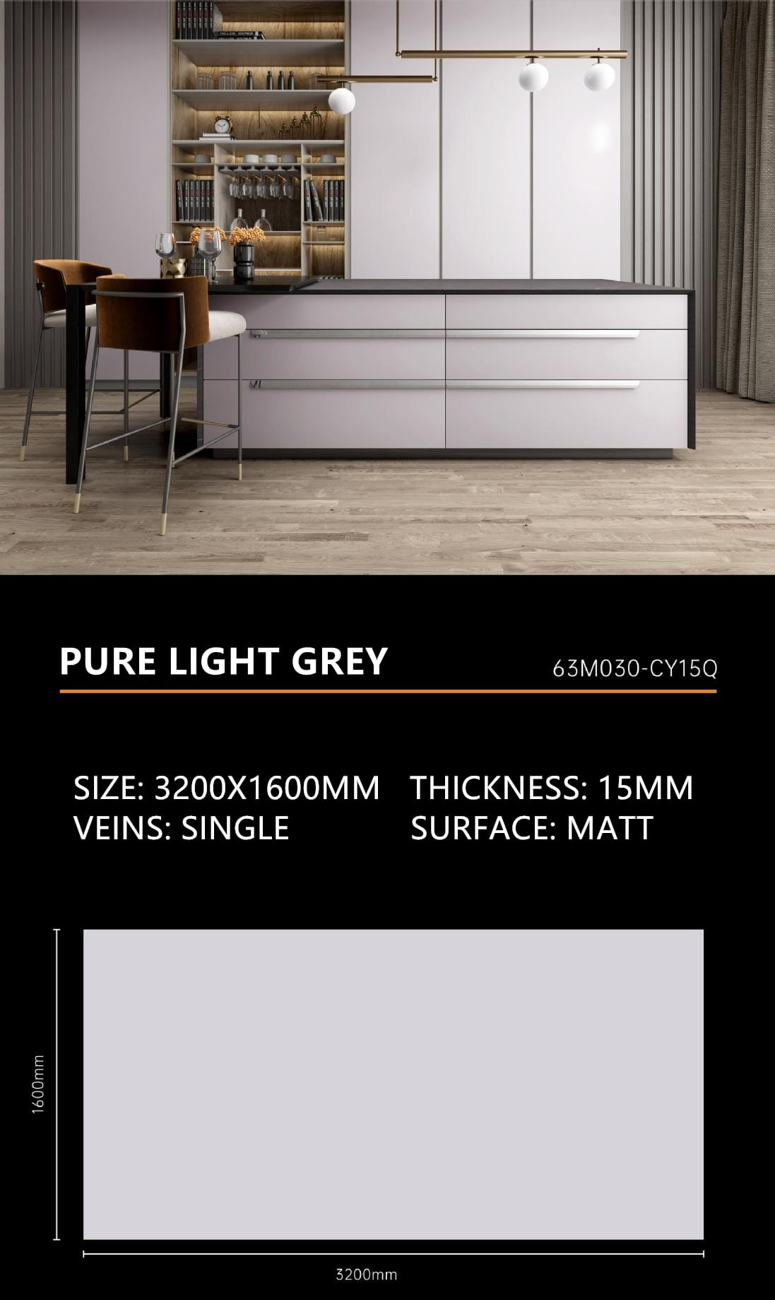 4. Pure Light Grey Sintered Stone Matt 15mm Slab