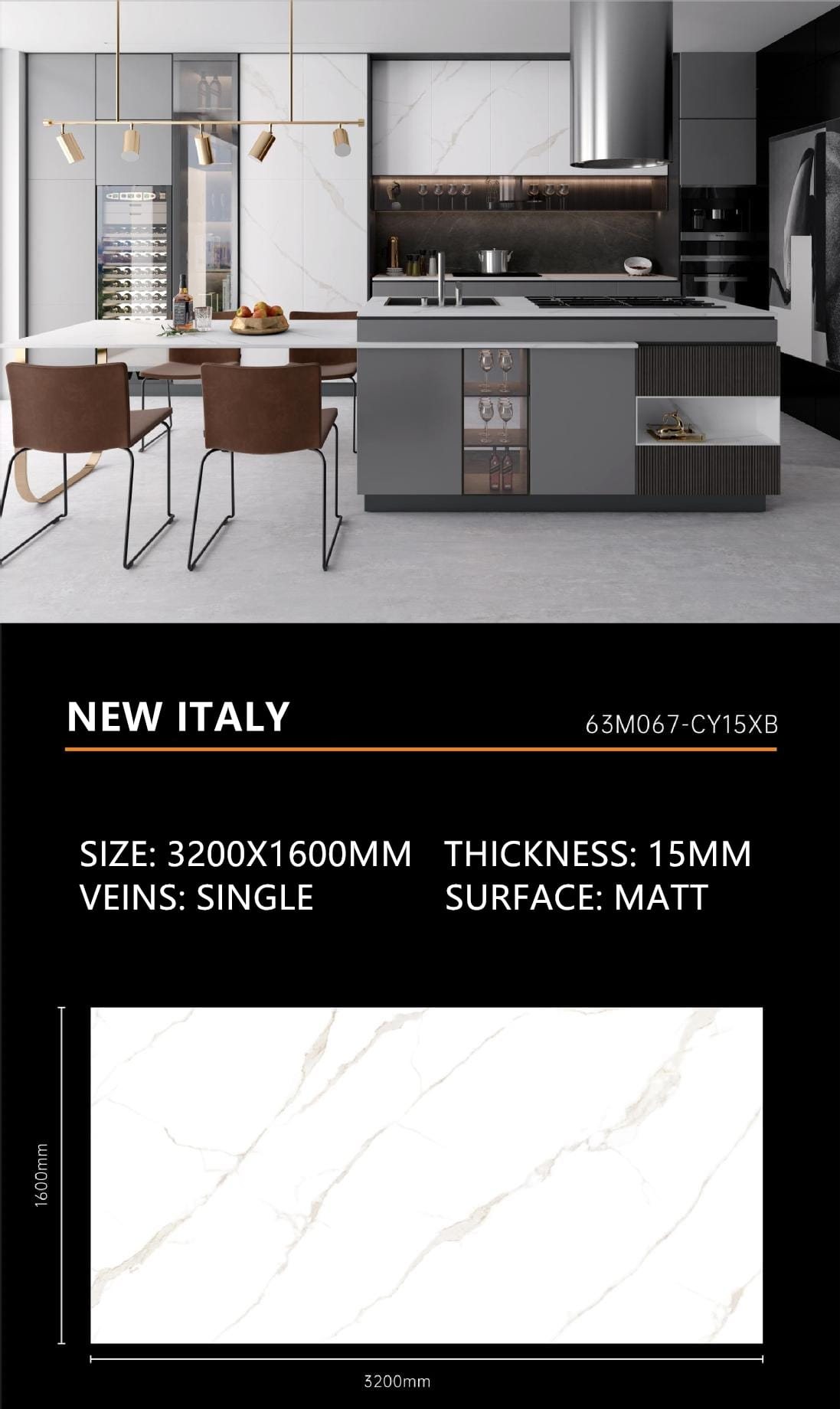 6. New Italy Sintered Stone Matt 15mm Slab