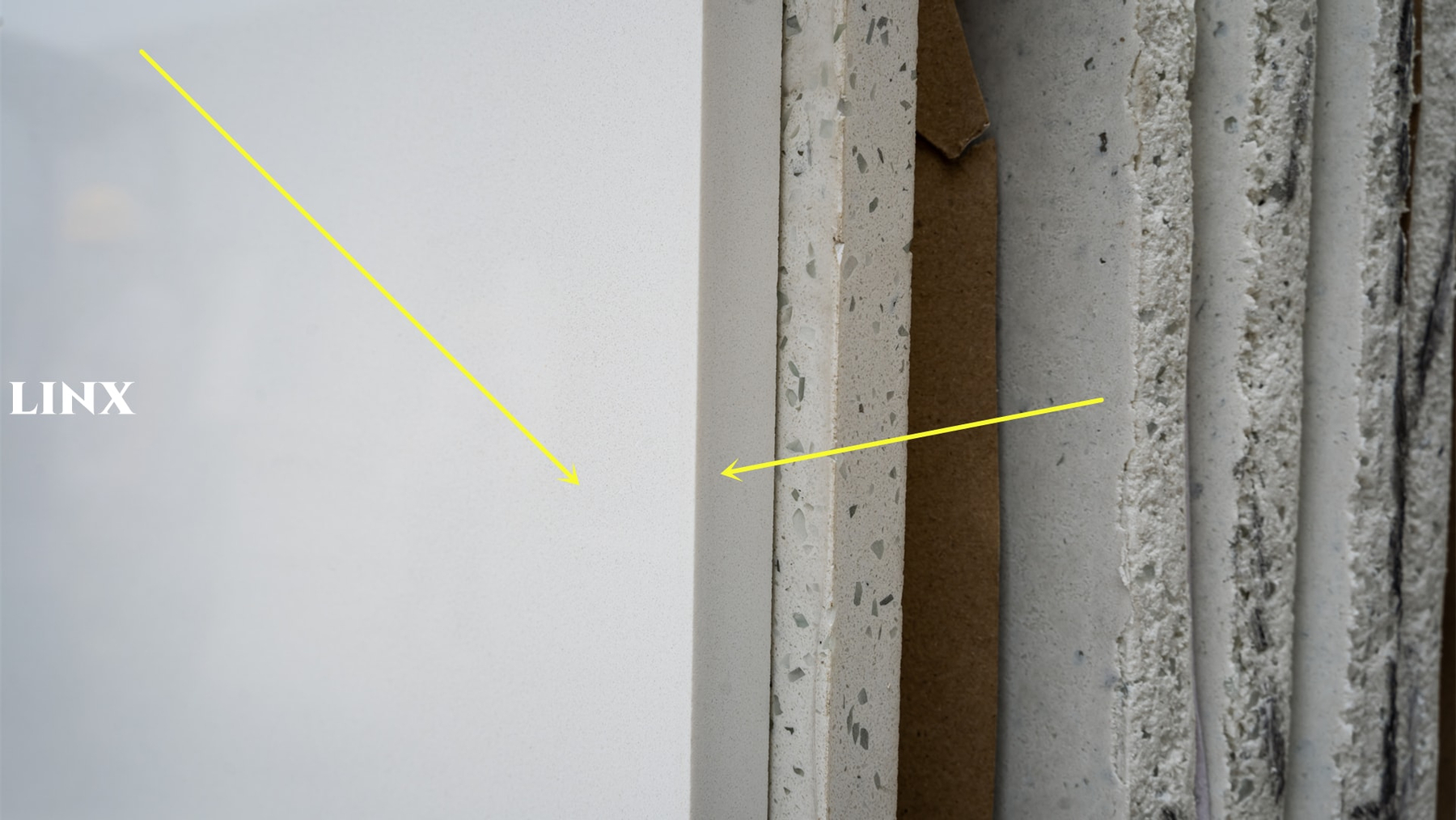 LX1000 PURE WHITE QUARTZ STONE CLOSE UP 2 LINX SURFACES