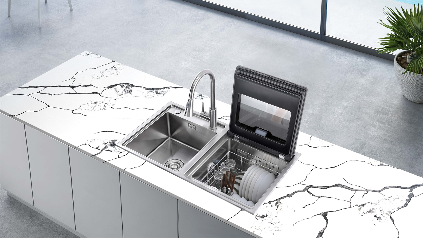 LX1009 CALACATTA QUARTZ STONE COUNTERTOP 3 LINX SURFACES