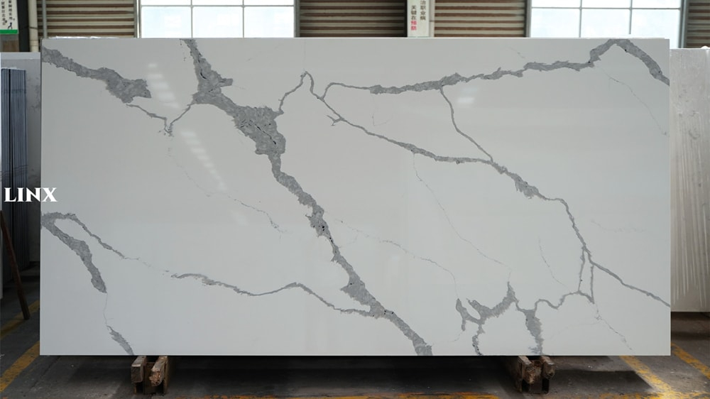 LX1208 CALACATTA WHITE QUARTZ STONE FEATURE LINX SURFACES