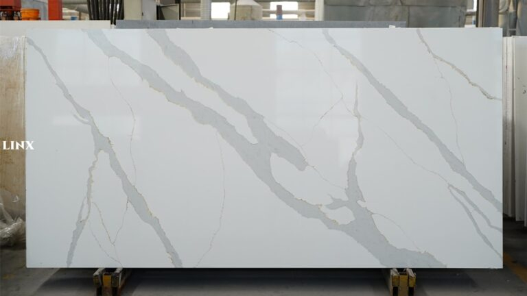 LX1907 CALACATTA WHITE QUARTZ STONE FEATURE LINX SURFACES