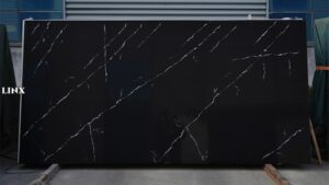 LX3042 CALACATTA BLACK QUARTZ STONE FEATURE LINX SURFACES