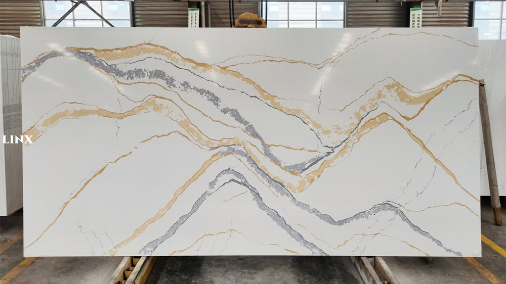 LX6060 CALACATTA GOLD QUARTZ STONE FEATURE LINX SURFACES