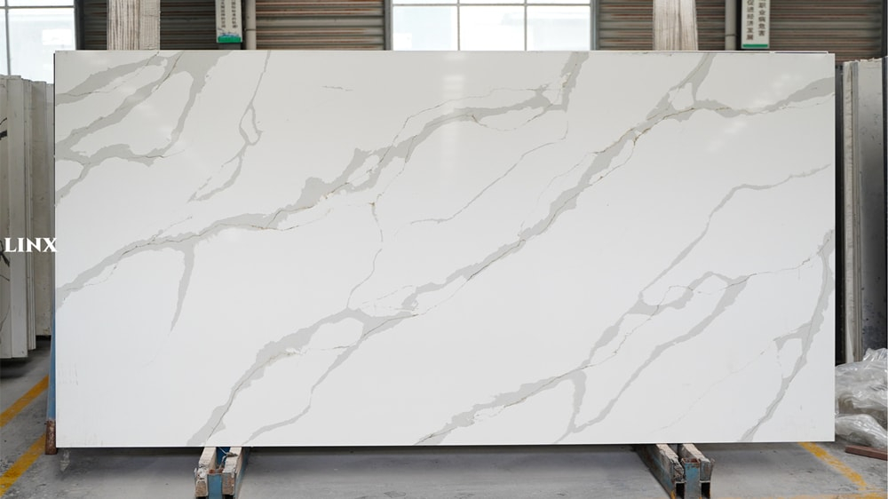 LX6073 CALACATTA WHITE QUARTZ STONE FEATURE LINX SURFACES