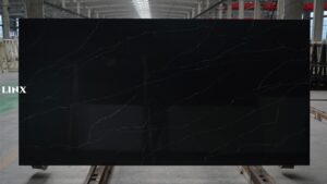 LX6607 CALACATTA BLACK QUARTZ STONE FEATURE LINX SURFACES