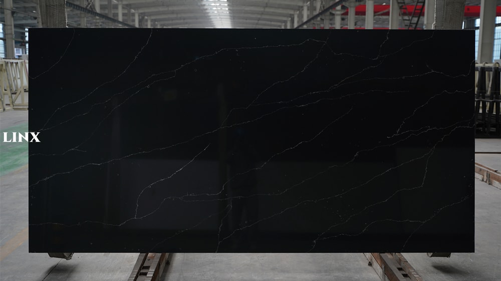 LX6607 CALACATTA BLACK QUARTZ STONE FEATURE LINX SURFACES