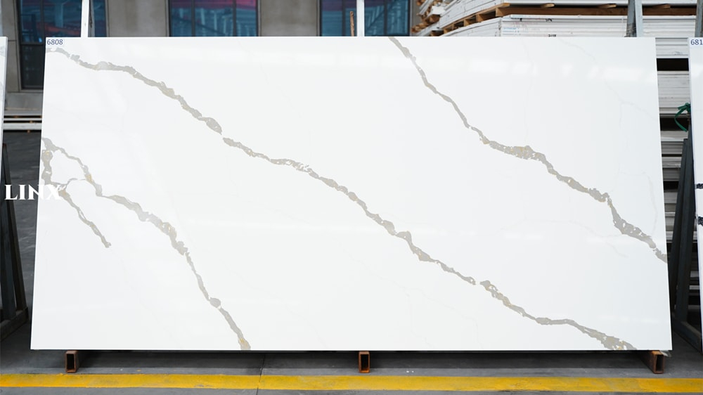 LX6808 CALACATTA WHITE QUARTZ STONE FEATURE LINX SURFACES