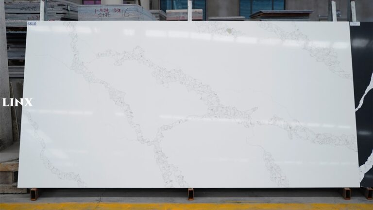 LX6810 CALACATTA WHITE QUARTZ STONE FEATURE LINX SURFACES