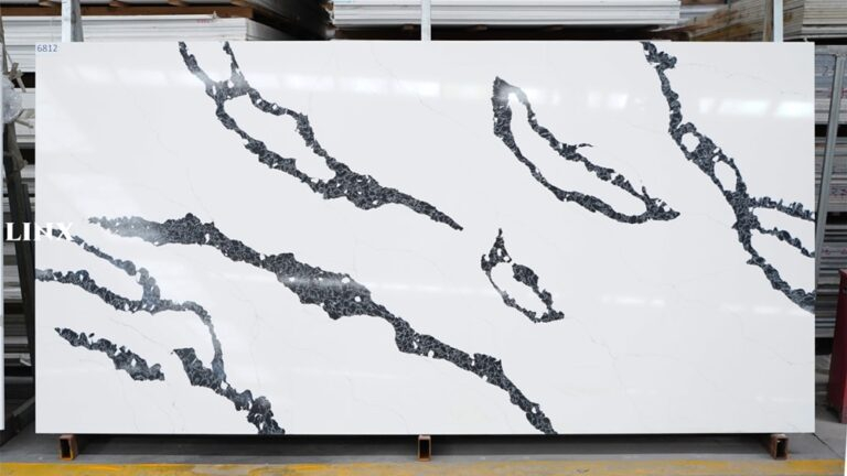 LX6812 CALACATTA BLACK VEIN QUARTZ STONE FEATURE LINX SURFACES