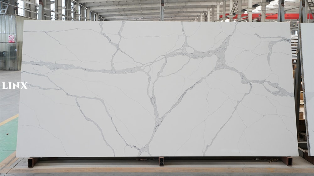 LX6841 CALACATTA WHITE QUARTZ STONE FEATURE LINX SURFACES