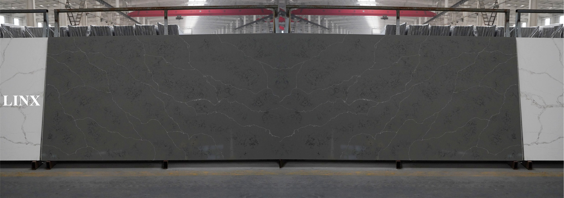 LX6845 Calacatta Grey Quartz Stone Bookmatch Linx Surfaces