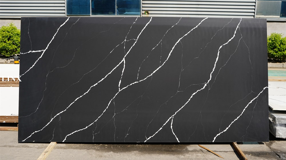 LX8014 CALACATTA BLACK QUARTZ STONE FEATURE LINX SURFACES