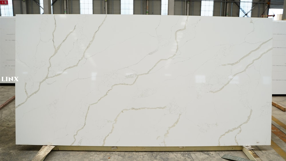 LX8044 CALACATTA WHITE QUARTZ STONE FEATURE LINX SURFACES