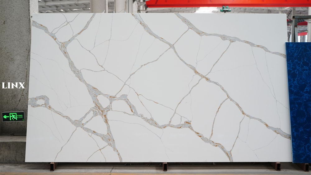 LX9006 CALACATTA GOLD QUARTZ STONE FEATURE LINX SURFACES