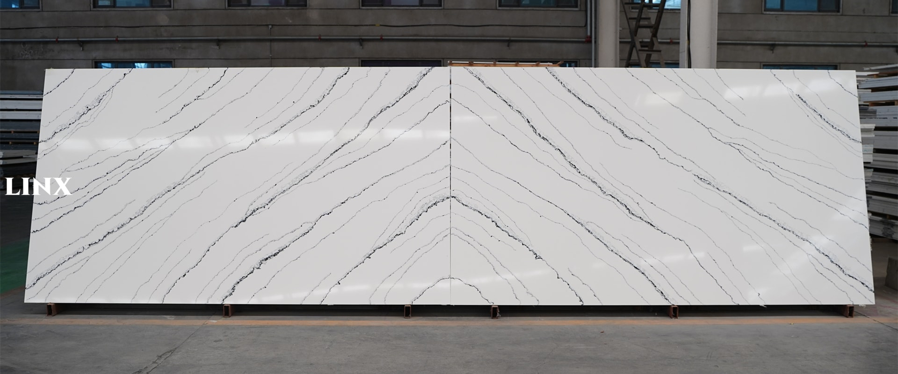 LX9007 WHITE SILK LUXURY QUARTZ STONE BOOKMATH 1 LINX SURFACES