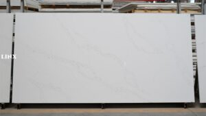 LX9013 CALACATTA WHITE QUARTZ STONE FEATURE LINX SURFACES