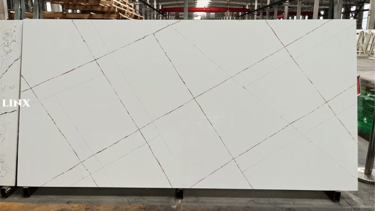 LX9023 CALACATTA WHITE QUARTZ STONE FEATURE LINX SURFACES