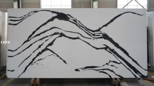 LX1008 CALACATTA BLACK VEIN QUARTZ STONE FEATURE LINX SURFACES