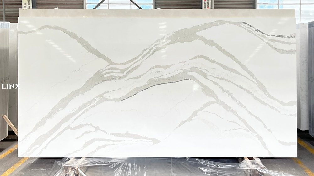 LX1008 CALACATTA WHITE QUARTZ STONE FEATURE LINX SURFACES