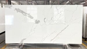 LX1015 CALACATTA WHITE QUARTZ STONE FEATURE LINX SURFACES