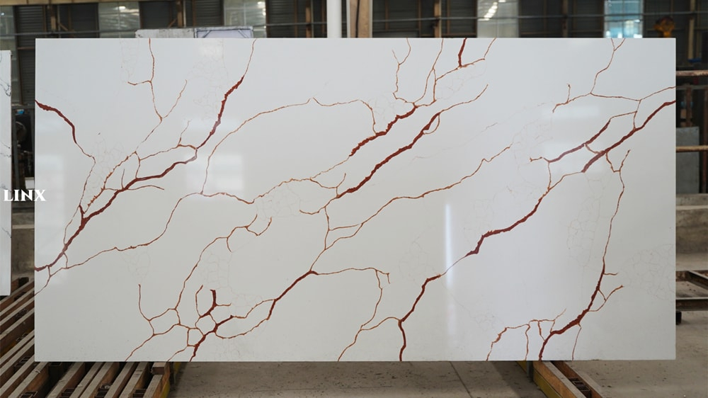 LX1125 CALACATTA RED QUARTZ STONE - LINX SURFACES