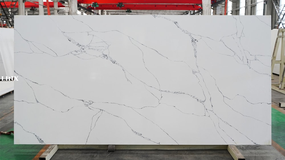 LX1126 CALACATTA WHITE QUARTZ STONE FEATURE LINX SURFACES