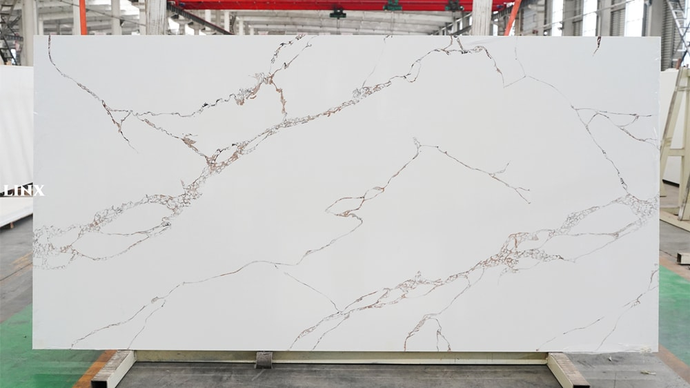 LX1127 CALACATTA WHITE QUARTZ STONE FEATURE LINX SURFACES