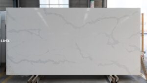 LX1138 CALACATTA WHITE QUARTZ STONE FEATURE LINX SURFACES