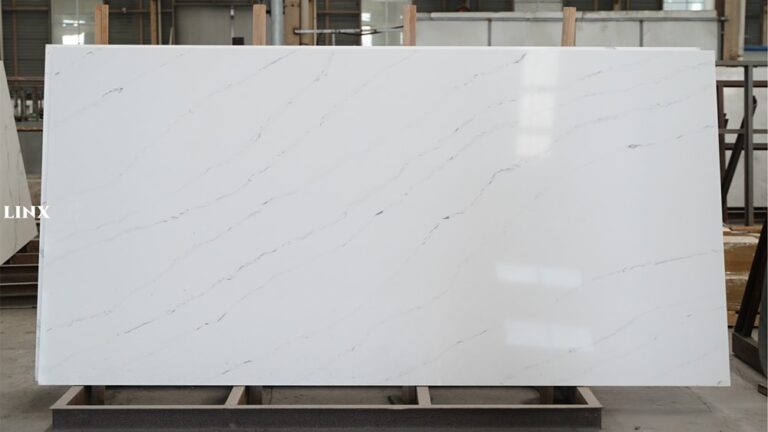 LX1224 CALACATTA WHITE QUARTZ STONE FEATURE LINX SURFACES