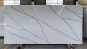 LX1805 CALACATTA WHITE QUARTZ STONE FEATURE LINX SURFACES