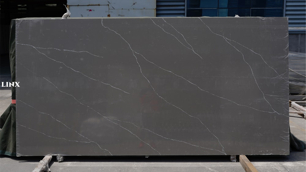 LX3111 CALACATTA GREY QUARTZ STONE FEATURE LINX SURFACES