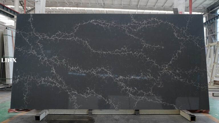 LX3206 CALACATTA BLACK QUARTZ STONE FEATURE LINX SURFACES