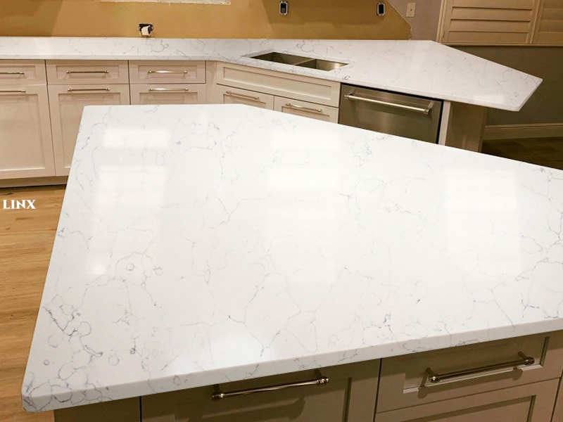 LX4013 CARRARA WHITE QUARTZ STONE COUNTERTOP 1 LINX SURFACES