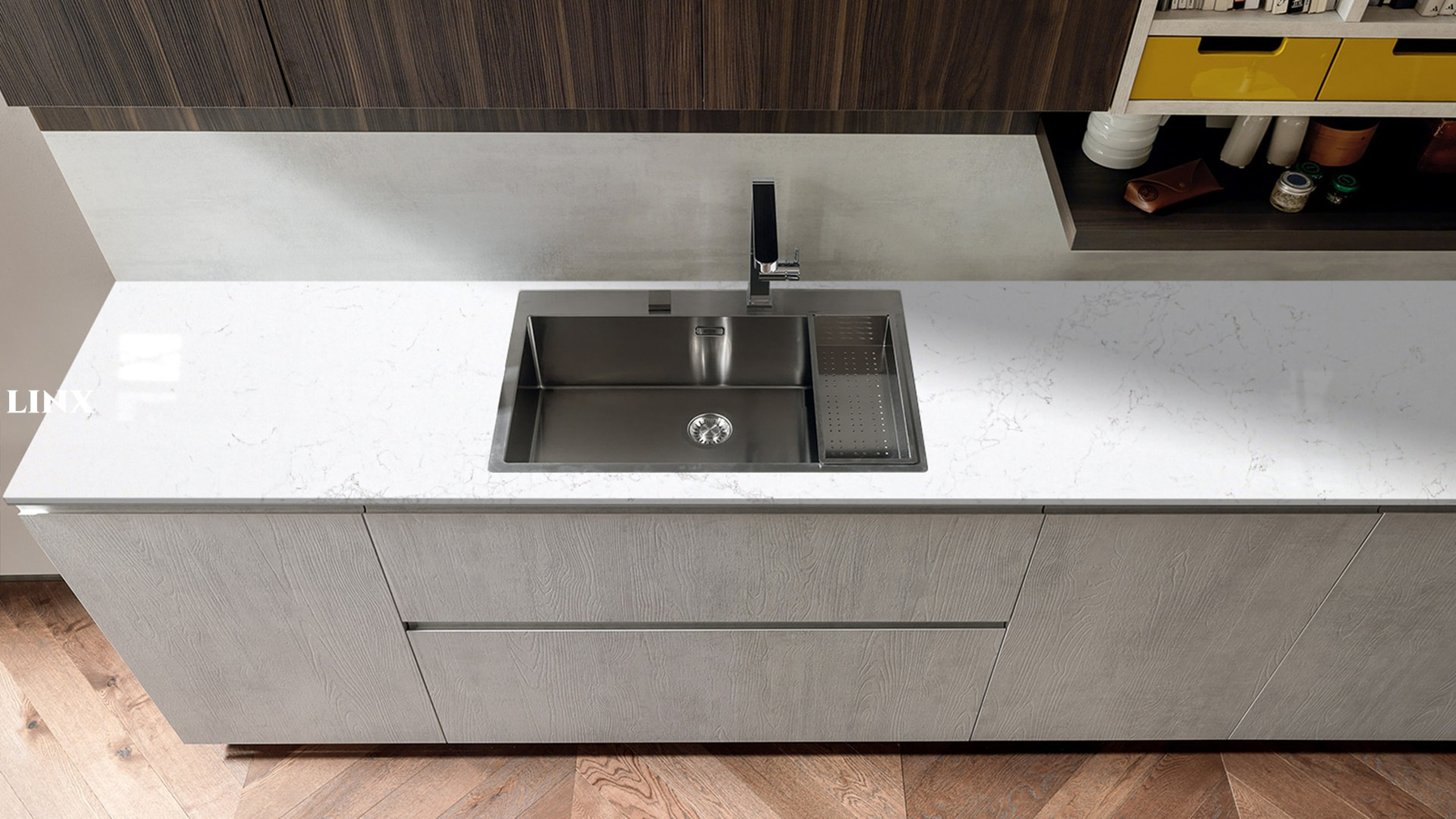 LX5031 CALACATTA WHITE QUARTZ STONE COUNTERTOP LINX SURFACES