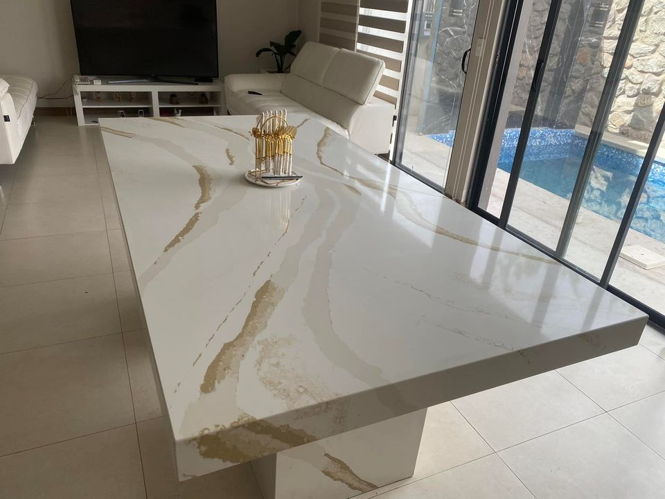 LX6018 CALACATTA GOLD QUARTZ STONE TABLE 1 LINX SURFACES