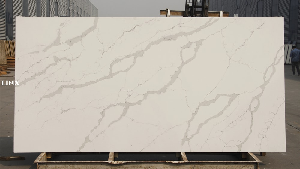 LX6068 CALACATTA WHITE QUARTZ STONE FEATURE LINX SURFACES