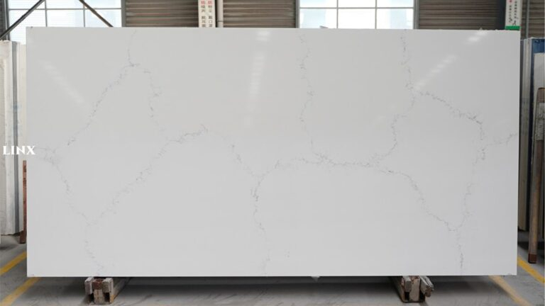LX6070 CALACATTA WHITE QUARTZ STONE FEATURE LINX SURFACES