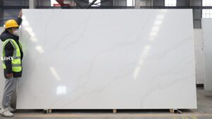 LX6074 CALACATTA WHITE QUARTZ STONE FEATURE LINX SURFACES