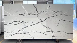 LX6077 CALACATTA WHITE QUARTZ STONE FEATURE LINX SURFACES