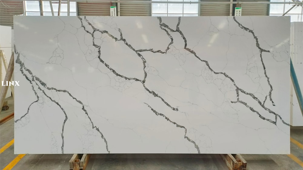 LX6098 CALACATTA WHITE QUARTZ STONE FEATURE LINX SURFACES