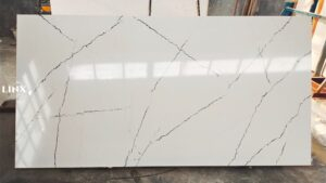 LX6206 CALACATTA WHITE QUARTZ STONE FEATURE LINX SURFACES