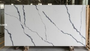 LX6216 CALACATTA WHITE QUARTZ STONE FEATURE LINX SURFACES