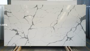 LX6316 CALACATTA WHITE QUARTZ STONE FEATURE LINX SURFACES