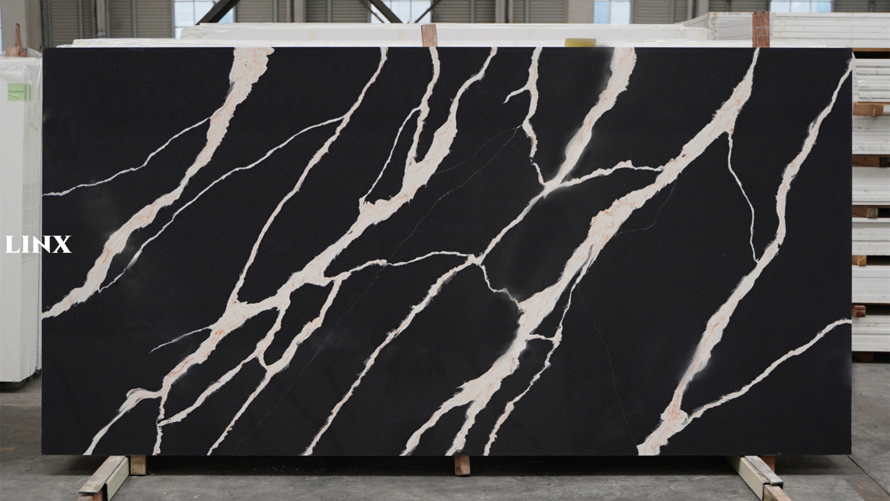 LX6805 CALACATTA BLACK QUARTZ STONE LINX SURFACES