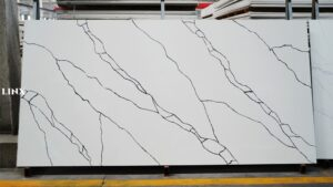 LX6822 CALACATTA BLACK VEIN QUARTZ STONE FEATURE LINX SURFACES