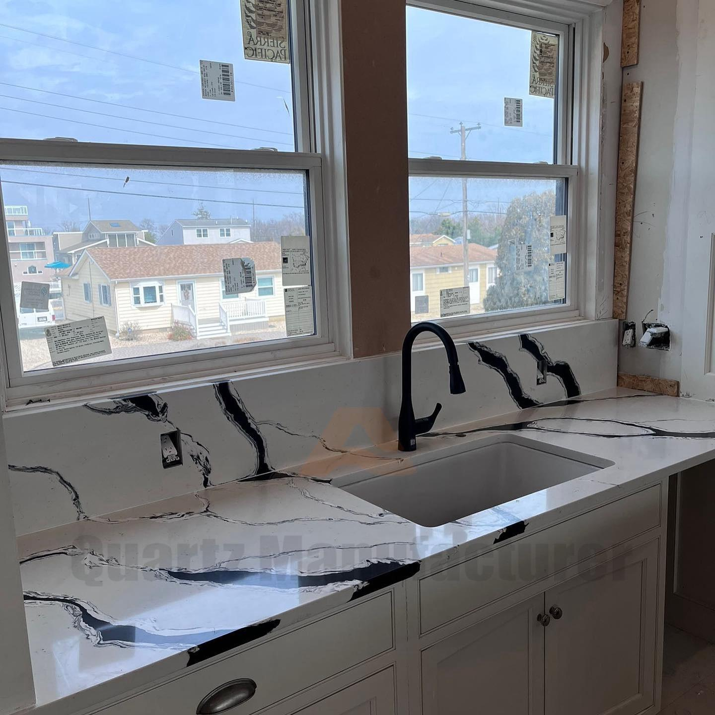 LX6853 CALACATTA BLACK VEIN QUARTZ STONE COUNTERTOP 2 LINX SURFACES